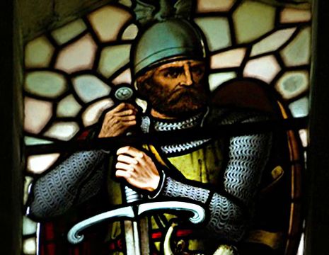 A stained-glass window depicting William Wallace. 
