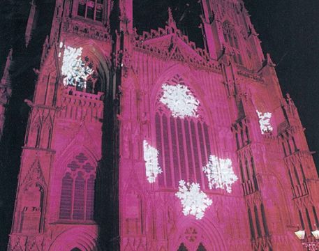 The facade of York Minster provides a medieval backdrop for a high-tech Christmas light show.