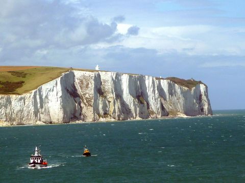 White cliffs of Dover viewed from cross channel ferry, Kent, England, United Kingdom