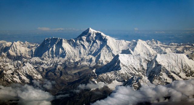 View northward of Mount Everest from an aircraft.