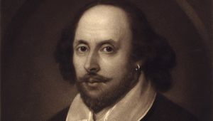 Thumb this 1849 vintage print features the portrait of william shakespeare.