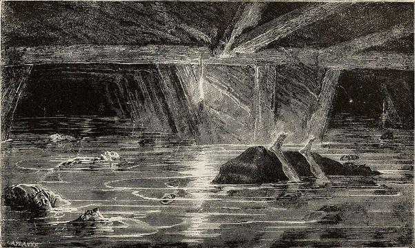 An illustration of the Tynewydd Colliery disaster, at Porth, in 1877.