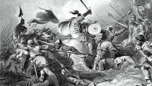 Engraving From 1882 Of The Battle Of Hastings Between The French And English Armies Of 1066.