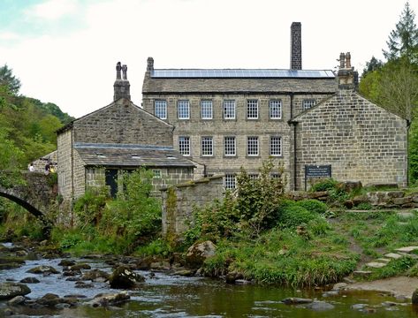 Gibson Mill, a 19th-century former cotton mill, in secluded woodland at Hardcastle Crags, near Hebden Bridge, West Yorkshire, England.