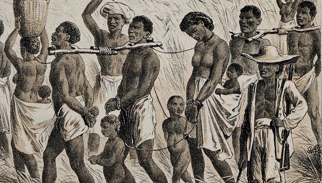 Men and women in Africa captured into slavery.