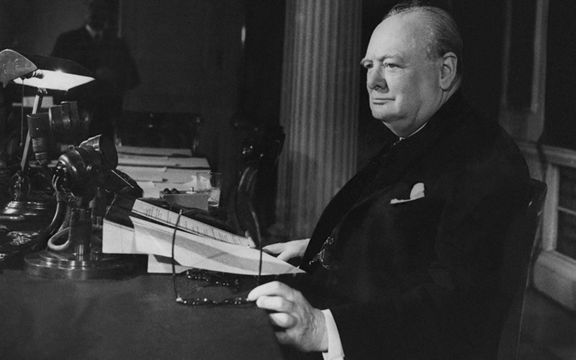 British politician Winston Churchill (1874 - 1965).
