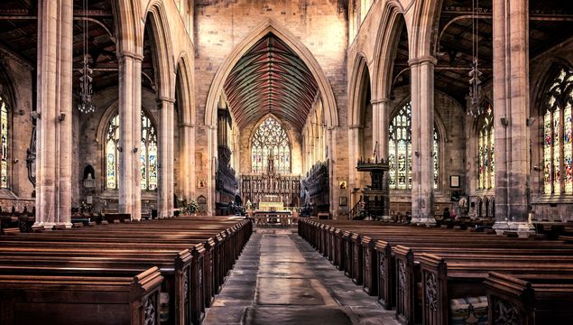 The nave and chancel of St Botolph\'s church in Boston Lincolnshire.The church is commonly known as Boston Stump