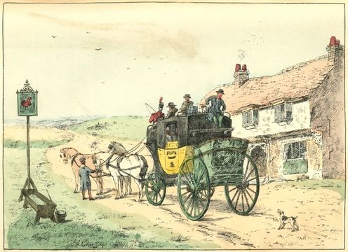 A coach stopped outside an inn