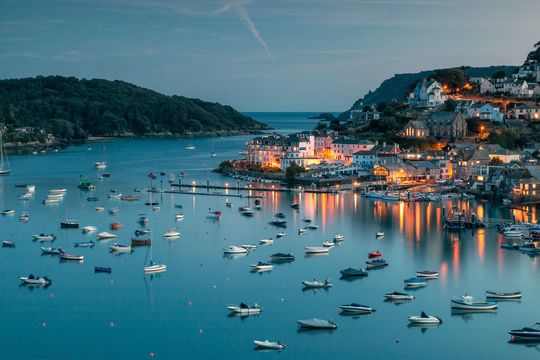 Salcombe Harbor in Devon, taken just after sunset on a summer\'s evening