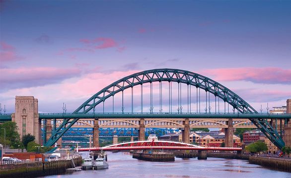 The many bridges over the busy River Tyne have become recognizable emblems of the industrial city.