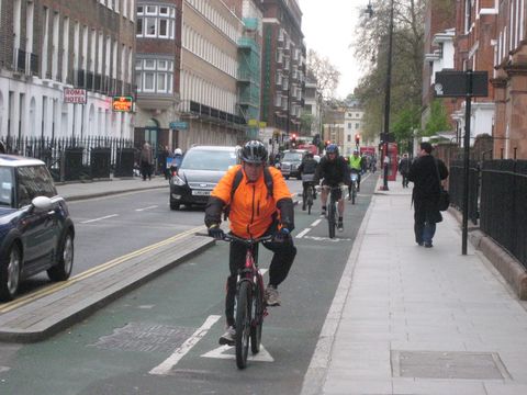 Cycling in London.