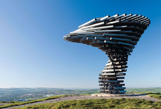 The Singing Ringing Tree rises deep in the moors near Burnley.