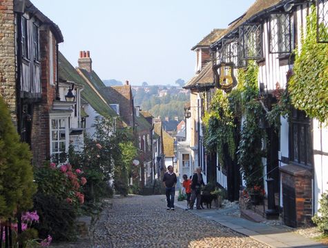 Mermaid Street in the Cinque Port town of Rye in East Sussex, UK