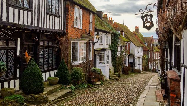 Mermaid Street in the Cinque Port town of Rye in East Sussex, UK