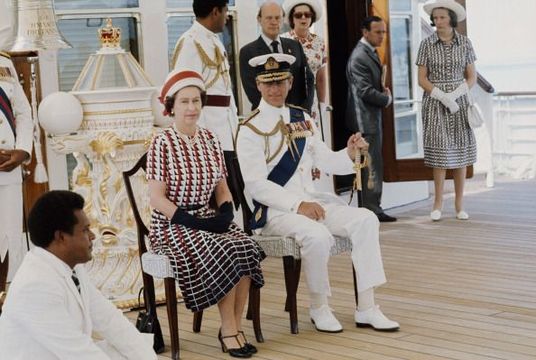 Queen Elizabeth II and Prince Philip on the Royal Britannia.