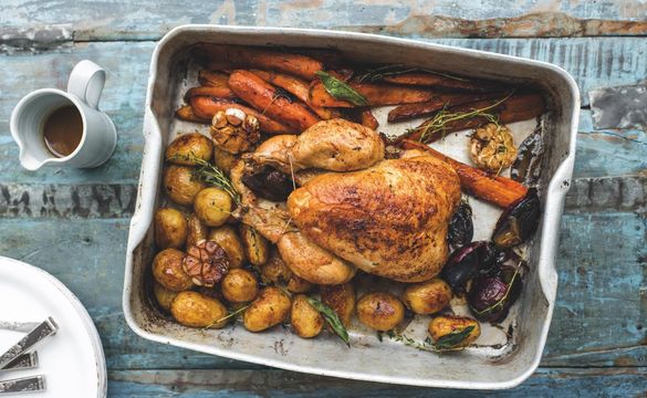 Traditional pot-roasted chicken.