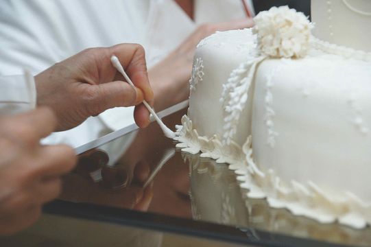 A close up detail of Prince William and Kate Middleton\'s wedding cake, from 2011.