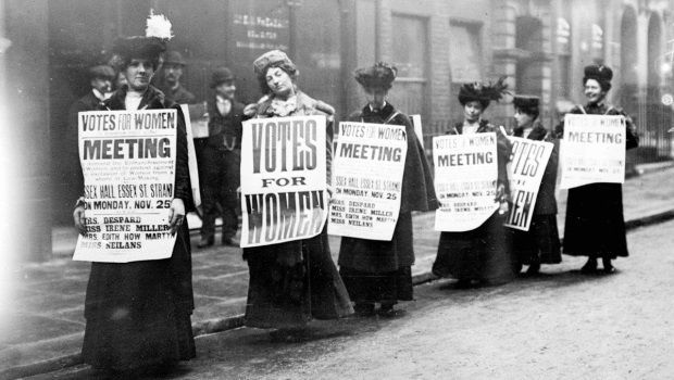 Members of the suffrage movement protest for the right to vote.