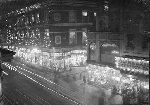 An array of Christmas lights brightening department stores Bon Marche and Quin and Axtens on Brixton Road, London. (Photo by General Photographic Agency/Getty Images)