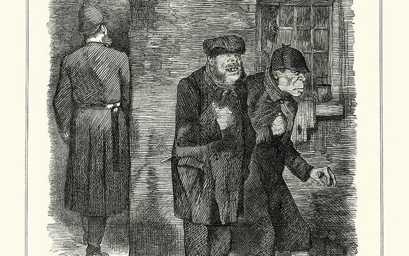 A magazine illustration from the time for an article on Jack the Ripper, \"the criminal classes\".