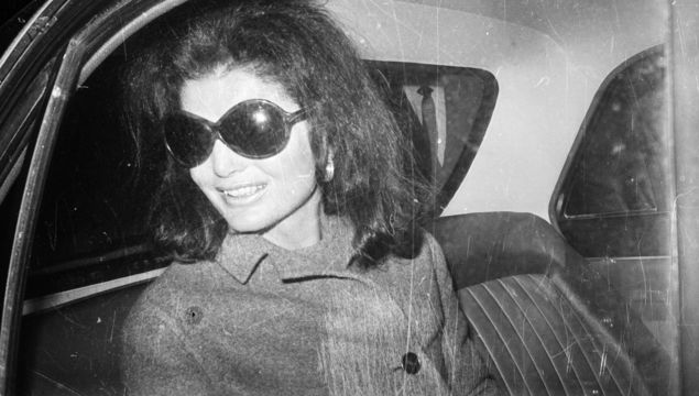 Jacqueline Onassis (1929 - 1994), wife of Greek shipping tycoon Aristotle Onassis and former wife of assassinated US president John F Kennedy, at London Airport