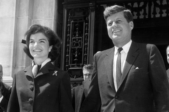 Jacqueline Kennedy Onassis and President John F Kennedy.