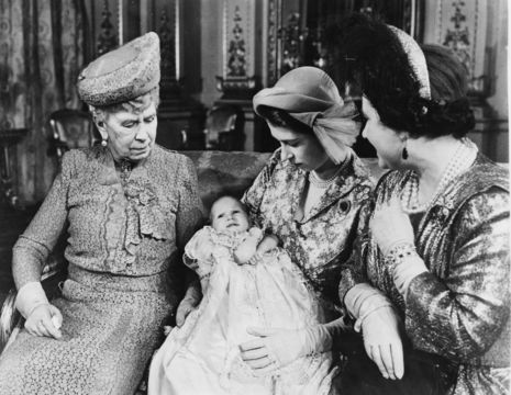 Portrait of Princess Elizabeth holding her baby daughter Princess Anne, with the grandmothers Queen Mary (left) and Queen Elizabeth, following the christening, Buckingham Palace, London, September 1972. (Photo by Central Press/Hulton Archive/Getty Images)