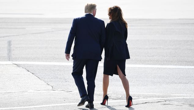 US President Donald Trump and First Lady Melania Trump arrive at Stansted Airport on June 3, 2019 in London, England