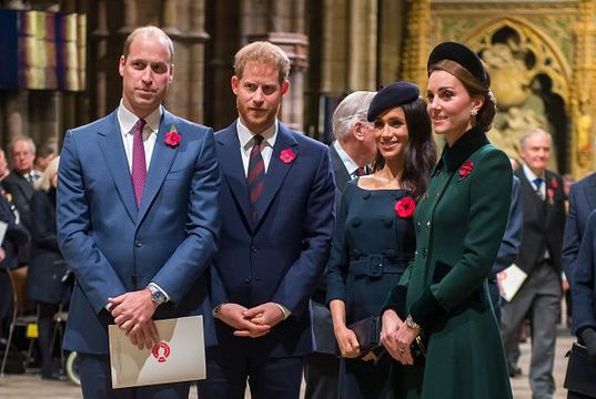 Prince William, Duke of Cambridge and Catherine, Duchess of Cambridge, Prince Harry, Duke of Sussex and Meghan, Duchess of Sussex attend a service marking the centenary of WW1