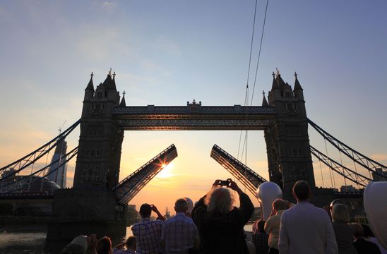 Tower Bridge on the River Thames in London.