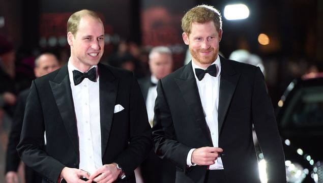Prince William, Duke of Cambridge and Prince Harry attend the European Premiere of \'Star Wars: The Last Jedi\' at Royal Albert Hall on December 12, 2017 in London, England. (Photo by Eddie Mulholland - WPA Pool/Getty Images)