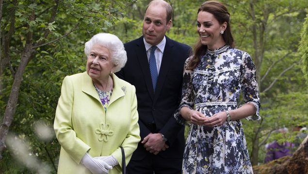 Queen Elizabeth II shown around \'Back to Nature\' by Prince William and Catherine, Duchess of Cambridge at the RHS Chelsea Flower Show 2019.