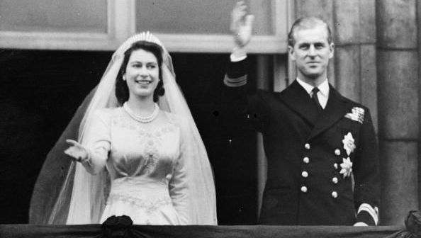 Queen Elizabeth and Prince Philip on their wedding day.
