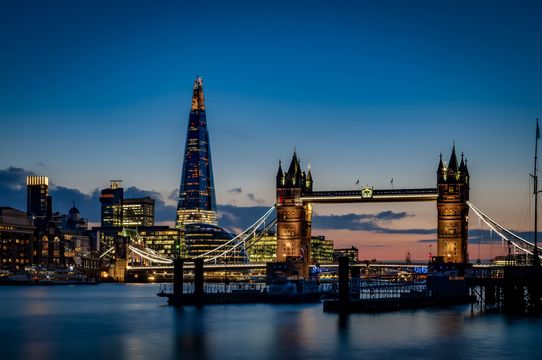 Tower bridge and the sky London skyline at night in London, England