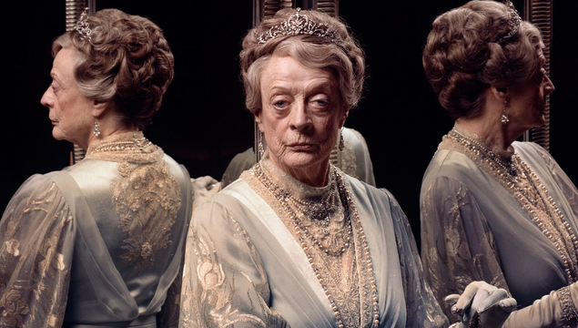 Maggie Smith as Violet, the Dowager Countess of Grantham, photographed on the set of Downton Abbey, at Shepperton Studios, in Surrey