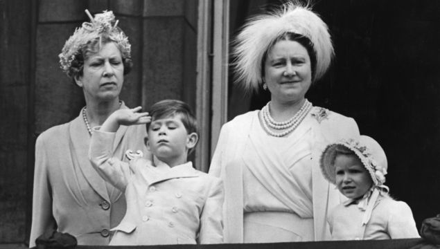 11th June 1953: Princess Mary the Princess Royal (left) with Queen Elizabeth the Queen Mother (1900 - 2002) and Prince Charles and Princess Anne on the balcony of Buckingham Palace.