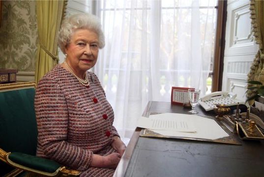 Queen Elizabeth II records the Commonwealth Day Message in the Regency Room at Buckingham Palace on February 11, 2010 in London, England. During her speech the Queen warned that the internet remains an \"unaffordable option\" for too many people across the world. Photo by Lewis Whyld-WPA Pool/Getty Images)