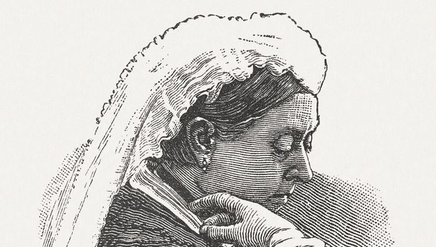 Queen Victoria (1819 - 1901), monarch of the United Kingdom of Great Britain and Ireland from 1837 until her death. From 1876, she used the additional title of Empress of India. According to her, a whole era was named - the Victorian Era. Woodcut engraving, published in 1881.
