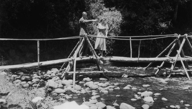 5th February 1952: Princess Elizabeth and the Duke of Edinburgh admiring the view from a bridge in the grounds of Sagana Lodge, their wedding present from the people of Kenya