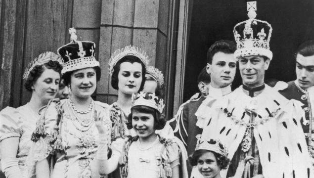 The royal family on the balcony at Buckingham Palace September 12, 1937 after the coronation of King George VI. King George VI (R) stands with Princess Elizabeth (C) and Princess Margaret. Buckingham Palace announced that Princess Margaret died peacefully in her sleep at 1:30AM EST at the King Edward VII Hospital February 9, 2002 in London.