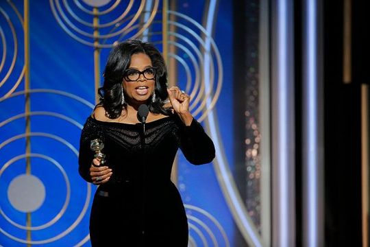  In this handout photo provided by NBCUniversal, Oprah Winfrey accepts the 2018 Cecil B. DeMille Award speaks onstage during the 75th Annual Golden Globe Awards at The Beverly Hilton Hotel on January 7, 2018 in Beverly Hills, California. (Photo by Paul Drinkwater/NBCUniversal via Getty Images)