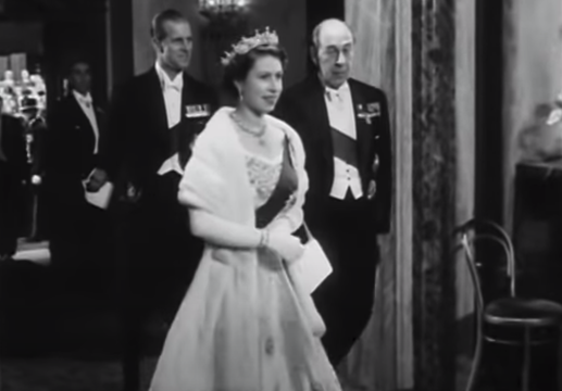 Queen Elizabeth II attends the opera in 1953.