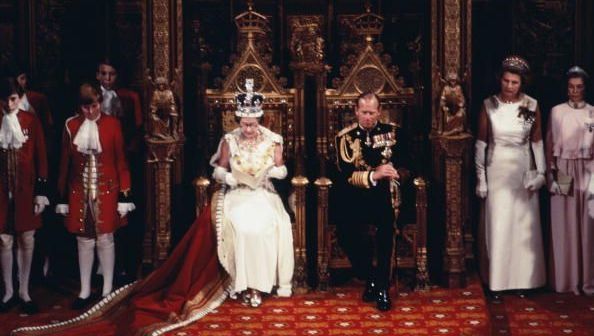 Queen Elizabeth II with Prince Philip Duke of Edinburgh at the state opening of British Parliament.