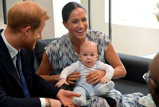 Prince Harry, Duke of Sussex, Meghan, Duchess of Sussex and their baby son Archie Mountbatten-Windsor meet Archbishop Desmond Tutu and his daughter Thandeka Tutu-Gxashe at the Desmond & Leah Tutu Legacy Foundation during their royal tour of South Africa on September 25, 2019 in Cape Town, South Africa. (Photo by Toby Melville - Pool/Getty Images)