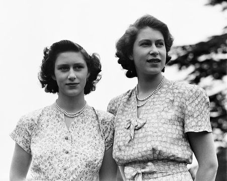 Princess Elizabeth and her sister Princess Margaret (1930 - 2002) at the Royal Lodge, Windsor, UK, 8th July 1946.