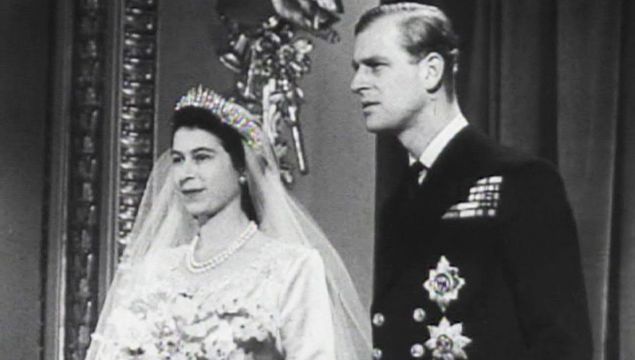 Princess Elizabeth and Prince Philip on their wedding day, Nov 20, 1947.