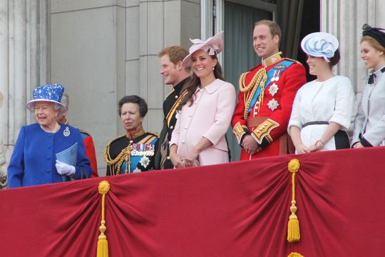 The royal family on the balcony at Buckingham Palace.