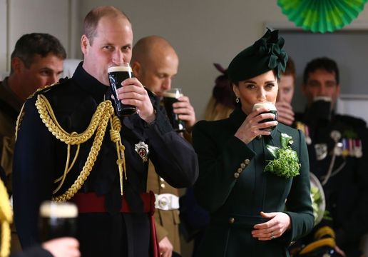 Prince William and Kate Middleton photographed celebrating St. Patrick\'s Day, in London, with the Irish Guard.