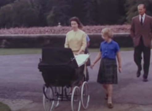 Princess Elizabeth arrives to Balmoral with baby Prince Andrew and family.