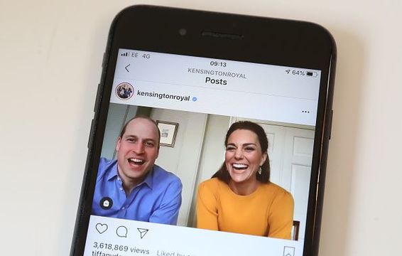 In this photo illustration Prince William, Duke of Cambridge and Catherine, Duchess of Cambridge are seen in conversation with Casterton Primary Academy students via video chat on April 09, 2020 in London, United Kingdom. (Photo by Chris Jackson/Getty Images)